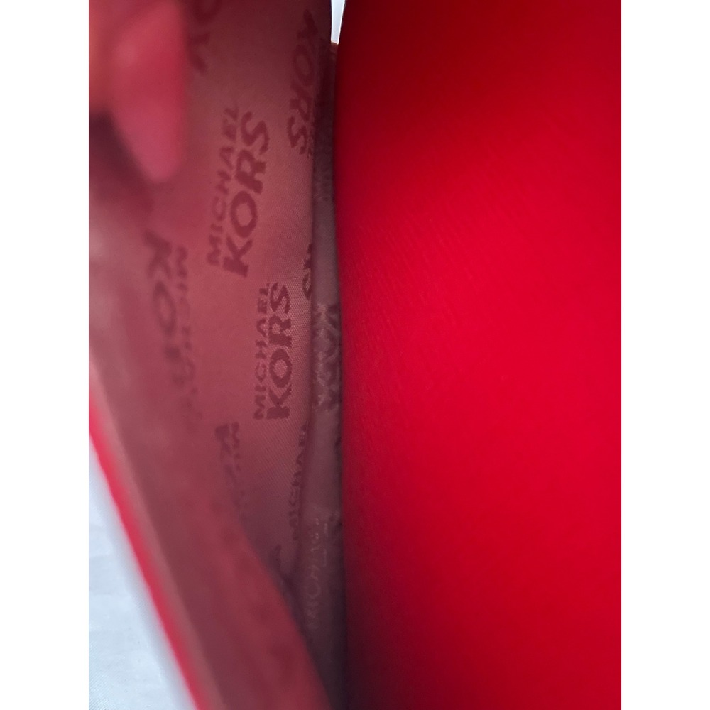 Michael Kors Red Floral Saffiano Leather Wristlet Wallet Gold Hardware Snap#651 - Picture 6 of 9